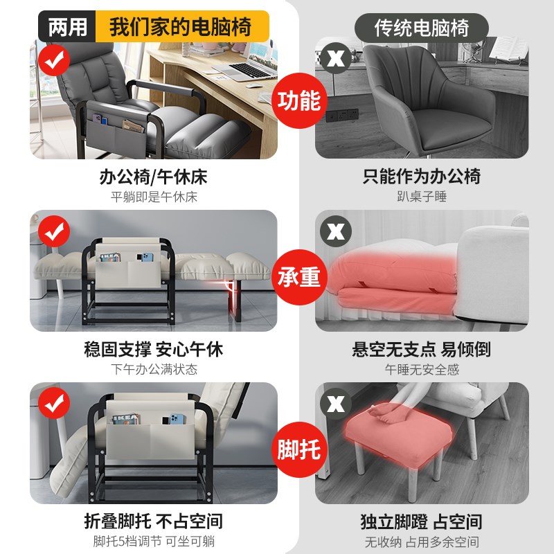 折叠躺椅办公室午休午睡床两用椅宿舍可躺可坐椅靠背懒人沙发椅子