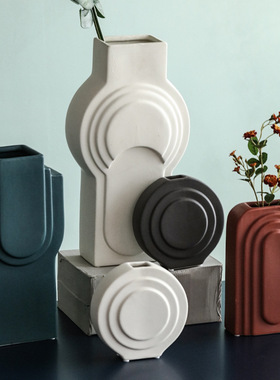 简约几何陶瓷花瓶摆件创意客厅桌面插花干花瓷器家居板房软装摆设