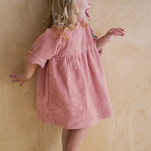 北欧风女童装灯芯绒连衣裙宽松秋冬纯棉坑条绒裙子女宝粉色公主裙