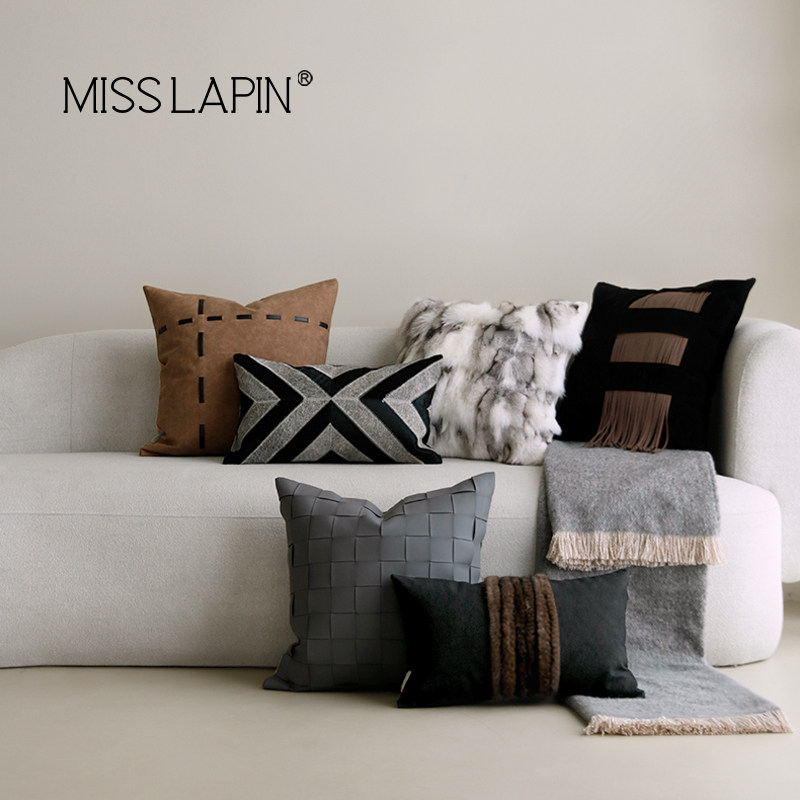 澜品轻奢黑咖棕样板房抱枕组合别墅客厅沙发样板间卧室靠枕腰枕