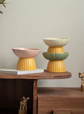 【色彩丰富】可爱陶瓷高脚碗甜品碗茶点碗家用香薰托盘玄关钥匙碗