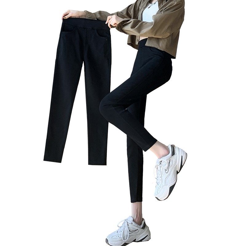 黑色打底裤女冬季加绒外穿八分高腰小个子魔术裤显瘦九分小黑裤子