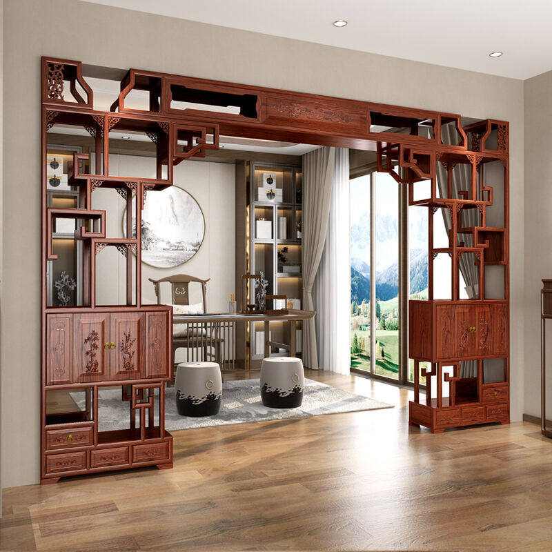 炫彩小家月亮门博古架新中式仿古实亮门多宝阁厅圆形拱门茶叶月洞