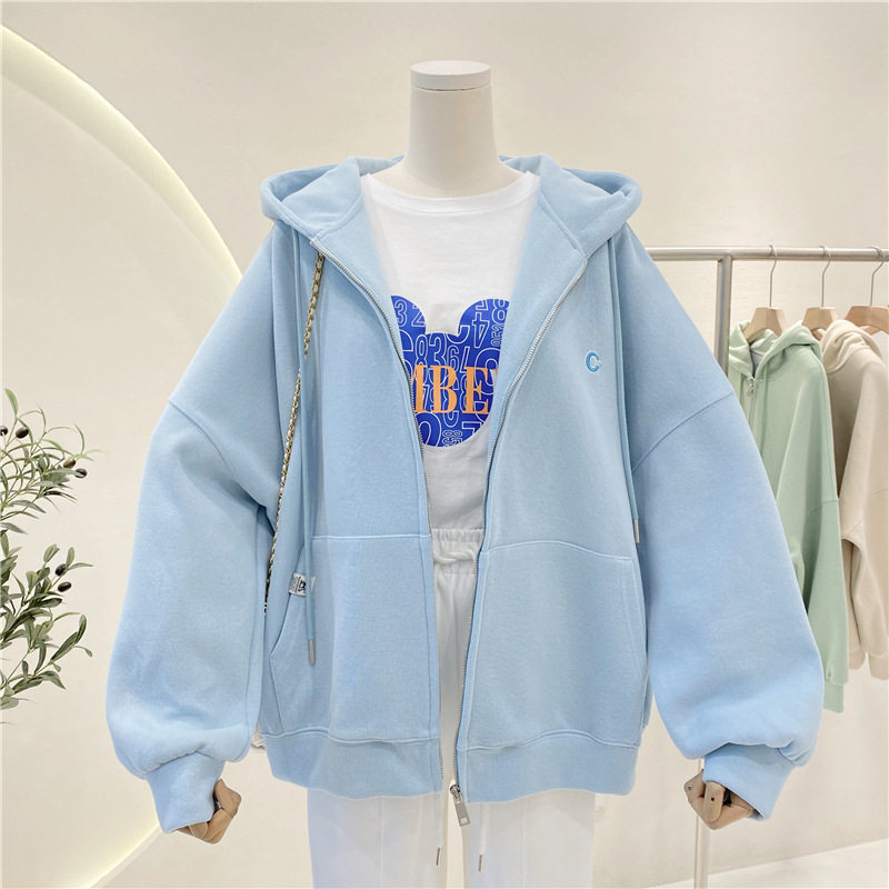 女童外套春秋款洋气时髦2023新款秋冬儿童中大童连帽拉链加绒卫衣