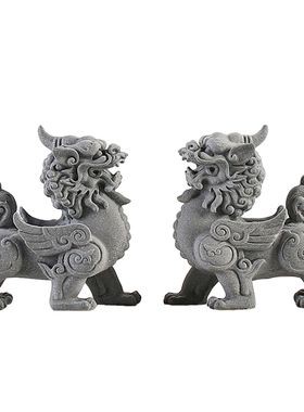 创意麒麟一对青砂石茶宠茶玩摆件鱼缸造景中式客厅酒柜电视柜装饰