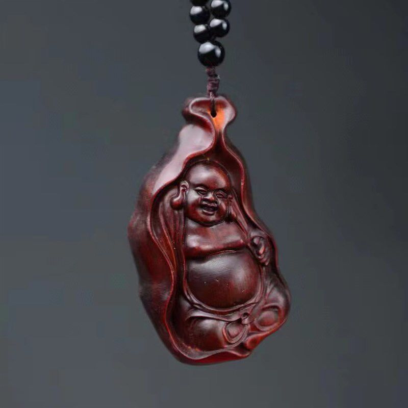 小叶紫檀手把件招财弥勒佛木雕刻男士随身件汽车挂件饰品一团和气