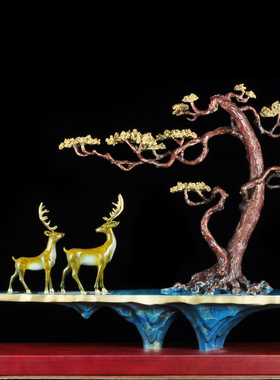 铜迎客松摆件家居客厅室内酒店开业装饰品工艺品新中式招财发财树