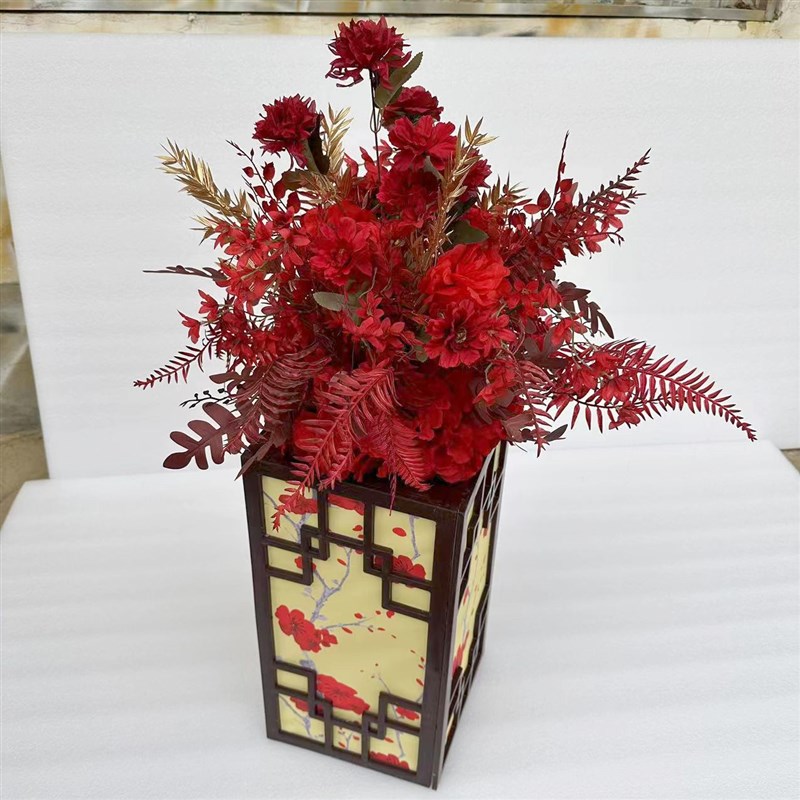 农村婚礼开业整场花艺布置地排花路引花红色系中国风婚庆拱门花门