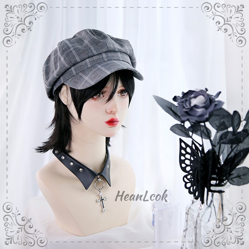 屹川韩可可原宿日常百搭黑色lolita基佬男帅dk狼尾鲻鱼头假发