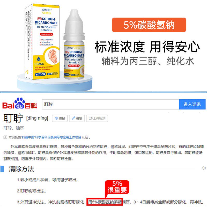 儿童碳酸氢钠滴耳液宝宝耵聍水耳屎软化液耳垢婴儿耳结石掏耳神器