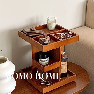 MOMO HOME家居实木复古桌面旋转多层化妆品收纳盒木质多层置物架
