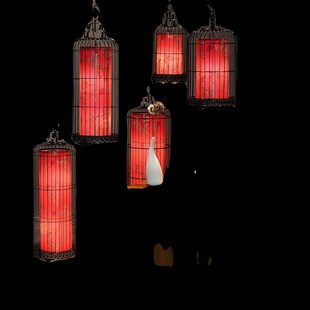 新铁艺鸟笼吊灯落地灯茶楼茶馆酒吧咖啡厅灯具灯饰复古红灯笼