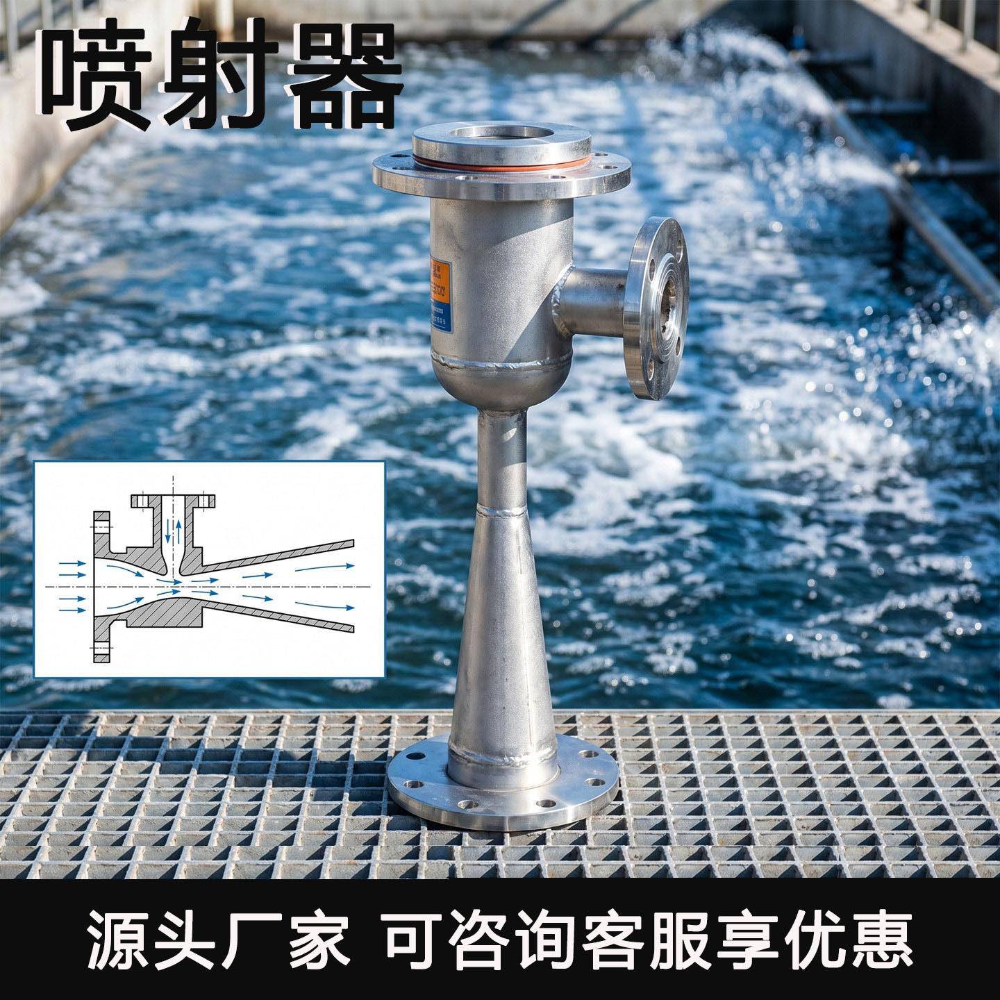 文丘里射流器不锈钢管道混合蒸汽喷射器泵静态气体加臭氧水射器