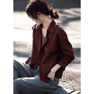 XWI欣未安可拉红风衣外套女秋季今年流行休闲简约设计感短款上衣