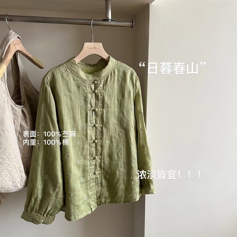 小文姐 W0544-日暮春山新中式国风气质休闲衬衫复古宽松上衣
