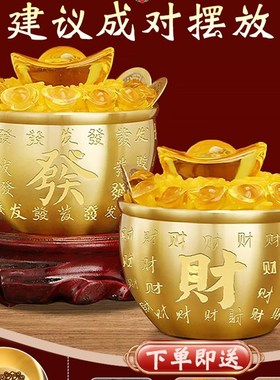 黄铜百福米缸聚宝盆纯铜招财聚财家居装饰存钱罐店铺客厅家用摆件