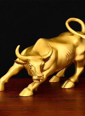 纯铜华尔街铜牛摆件金牛气冲天工艺品办公室桌面牛市全黄铜牛摆件