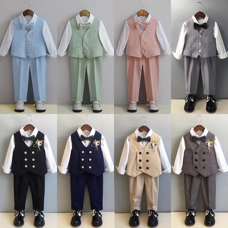 儿童小西装套装宝宝西服男孩马甲花童婚礼演出服周岁礼服英伦风夏