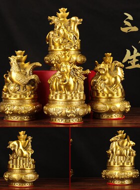铜山河局摆件聚宝盆十二生肖工艺品贵人三合局家居柜台装饰品摆