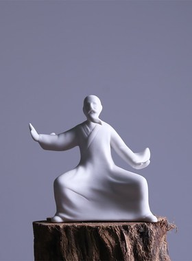 德化白瓷家居饰品创意陶瓷功夫太极人物摆件中式玄关摆设