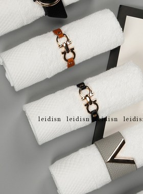 样板房洗手间仿大理石纹毛巾扣卡其皮扣洗手台浴室软装饰品摆件