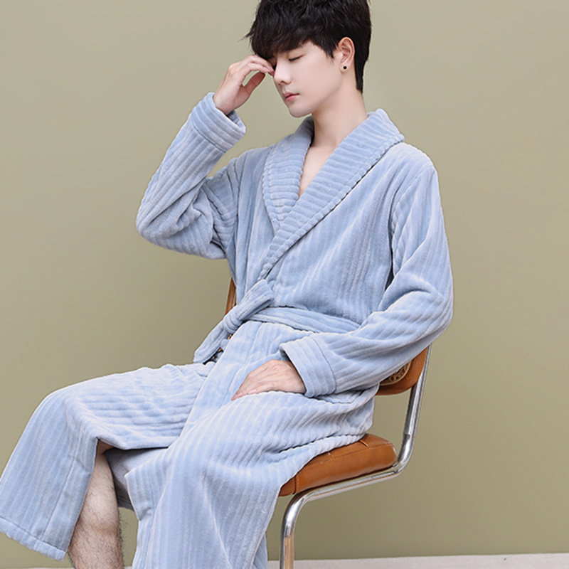 加厚珊瑚绒睡袍男款秋冬款加绒法兰绒浴袍大码睡衣家居服冬季晨袍