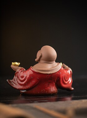 中式精品陶瓷大肚弥勒佛笑佛摆件创意家居玄关博古架办公桌面摆设