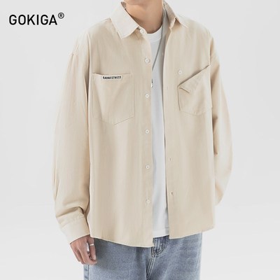 GOKIGA宫崎迦秋季复古衬衫男宽松长袖衬衣休闲工装上衣外套潮8651