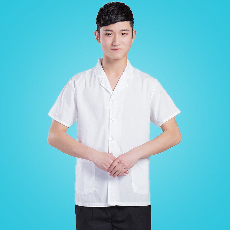 2023年厨师服薄款夏季服食品厂早点男女工作服白色短袖工作服透气