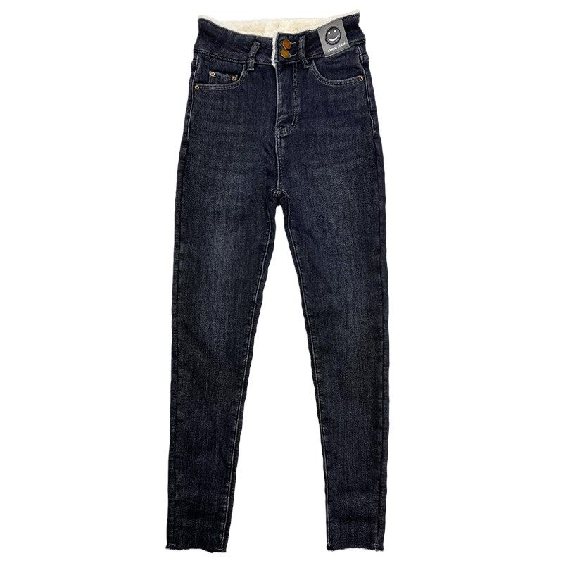 特厚加绒牛仔裤女冬季加厚2023年新款羊羔绒高腰显瘦紧身小脚长裤