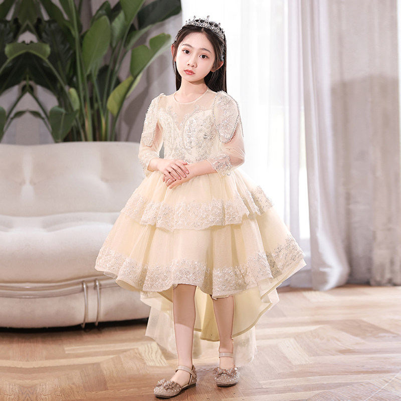 儿童高端礼服公主裙女童生日前短后长花童婚纱主持人钢琴演出服夏