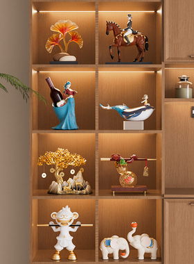 新中式软装高级感摆件红酒架中古风乔迁新居客厅书房展示柜装饰品