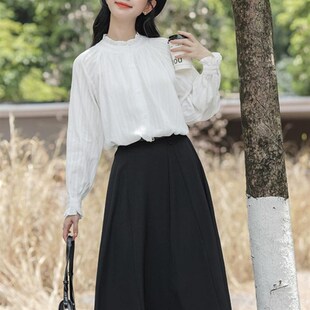 法式内搭木耳领白色长袖衬衫女装秋季2024新款小个子立领衬衣上衣