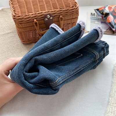 女童喇叭裤冬季加绒弹力长裤小童羊羔绒牛仔裤宝宝加厚保暖羊驼绒