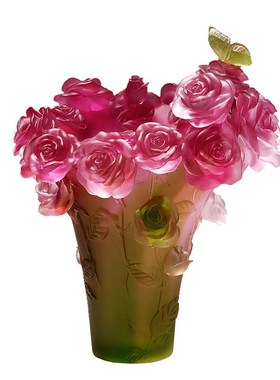 琉璃艺术品蝴蝶玫瑰花瓶客厅餐桌插花装饰品摆件轻奢高级乔迁礼物