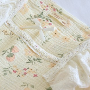 儿童春夏薄纯棉纱布泡泡棉纱小兔女童长袖睡裙亲子全棉公主家居裙