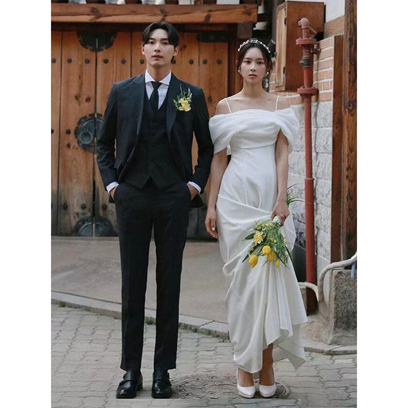 大码旅拍轻婚纱2024新款胖MM新娘加肥加大气质领证白色礼服简约