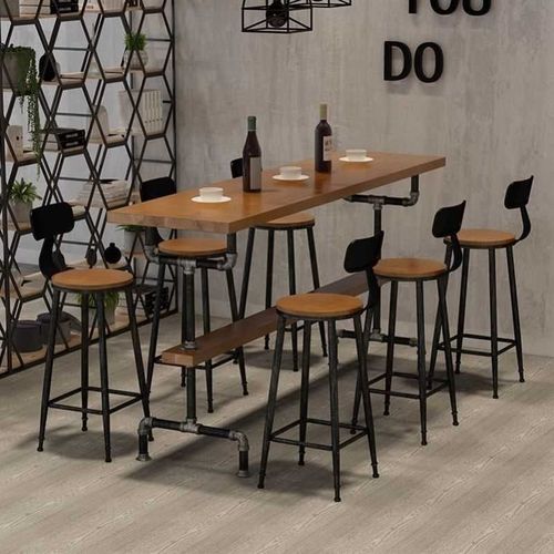 工业风复古水管铁艺实木吧台桌阳台桌奶茶店西餐厅酒吧北欧高脚桌