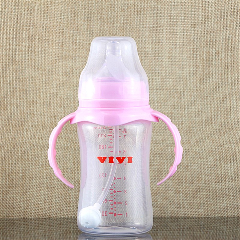 pp宽口径奶瓶带吸管手柄新生婴儿奶瓶宝宝塑胶奶瓶耐抗防摔包邮