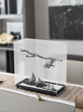 新中式禅意亚克力罩盆景桌面摆件客厅样板间别墅玄关售楼处装饰品