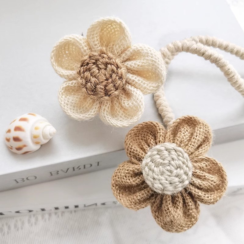 创意窗帘绑带一对装免打孔扣环麻绳花朵扎束带纱帘装饰配件窗帘带