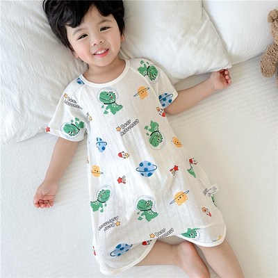儿童睡衣夏季薄款男童短袖家居服连体睡袍女宝宝防着凉竹纤维睡裙