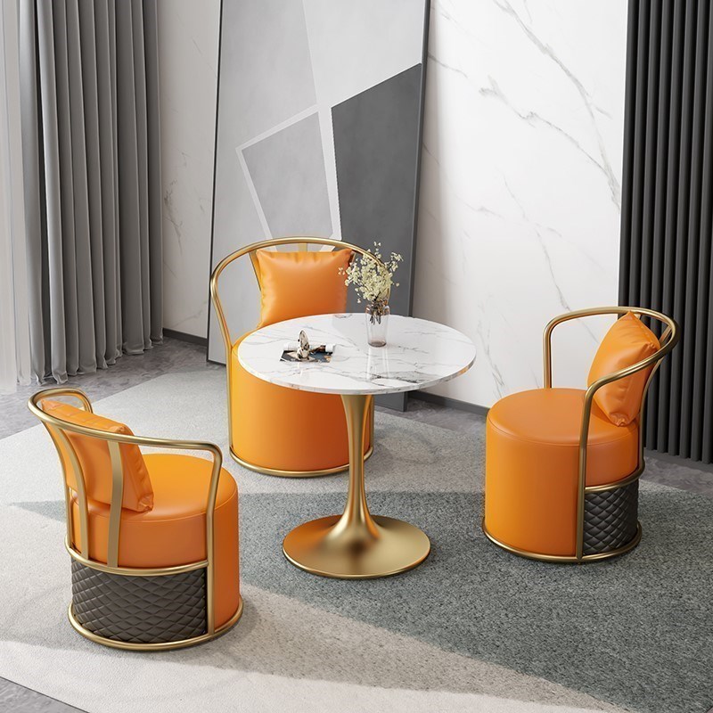 洽谈桌岩板餐桌商务接待办公室会议桌椅组合多功能大理石小圆桌