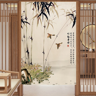 竹报平安新中式门帘家用卧室布艺半帘竹子遮挡帘子厨房厕所隔断帘