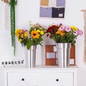 韩式 花桶铝桶铝制养花桶商场酒店花艺展示摆件醒花桶北欧银色花器