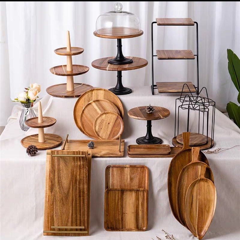 森系蝴蝶结木质点心盘甜品台蛋糕展示托盘冷餐茶歇摆台开业聚会