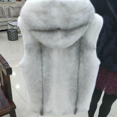 潮外套修身水貂皮皮衣男男士冬季十字貂大衣马甲短款貂皮皮草连帽