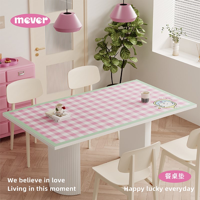 韩式格子小猫餐桌垫防水防油免洗皮革隔热台桌布办公桌面书桌垫子