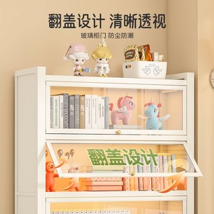 带玻璃门家用书柜儿童防尘书架客厅落地展示柜P收纳柜子铁艺置物