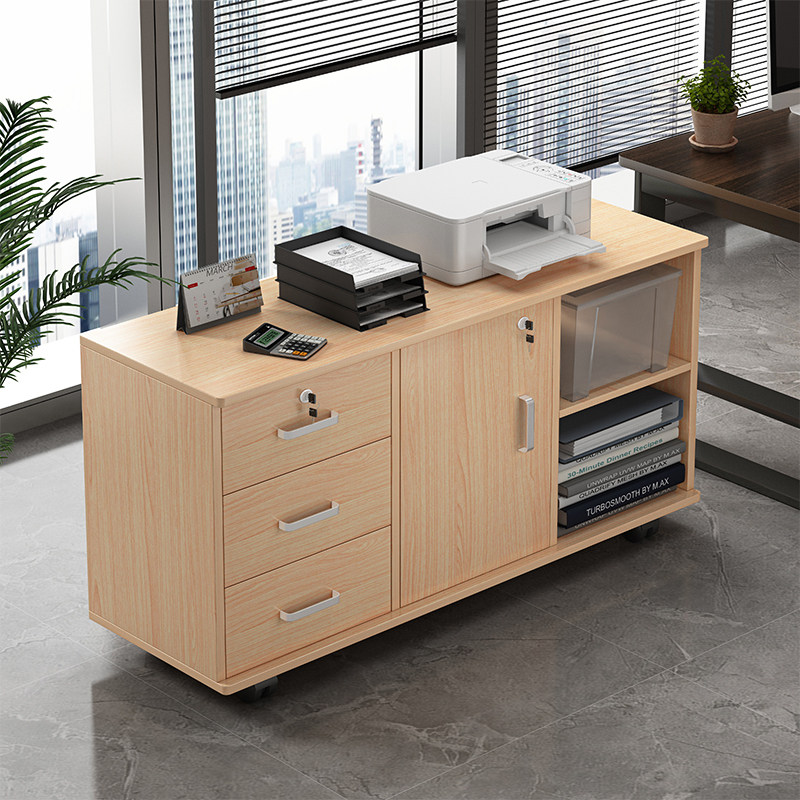 文件柜办公室置物柜带锁资料柜木质办公桌边柜侧柜桌下储物柜矮柜